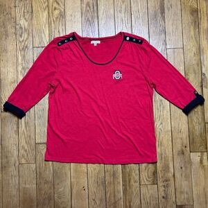 UG Apparel Ohio State Buckeyes Red 3/4 Sleeve Button Shoulder Top Womens XL
